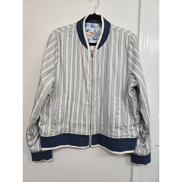 Faherty Reversible Mandalay Bomber Jacket Women’s XL Blue Tan Soft Cotton EUC - Picture 5 of 11
